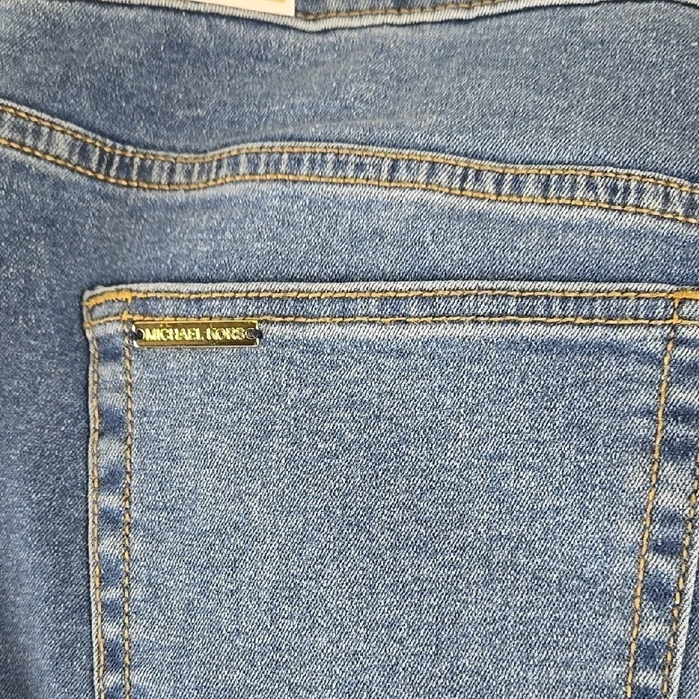 Michael Kors Womens Sailor Wide Leg Jeans Medium Wash‎ Blue Gold Buttons Size 14